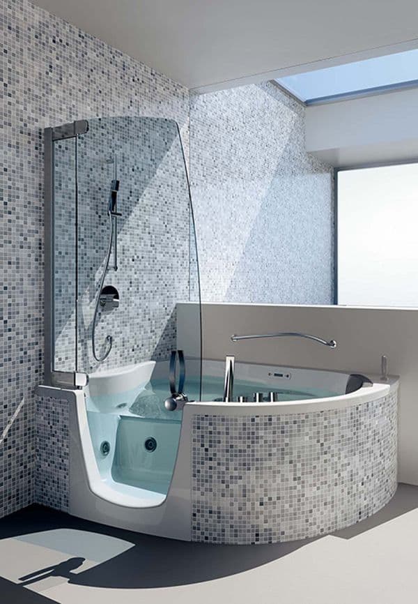 Luxury walk-in tub with heated surfaces