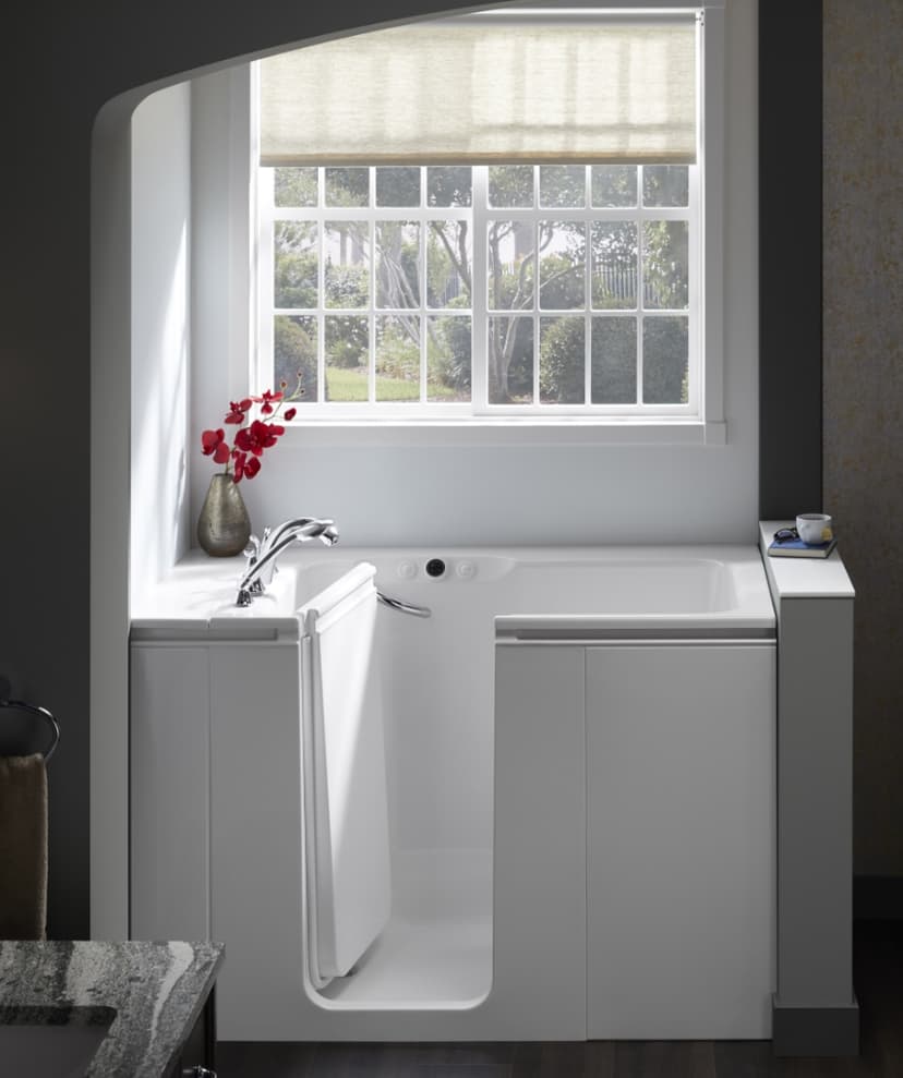 Luxury walk-in bathtub with therapeutic jets and safety features